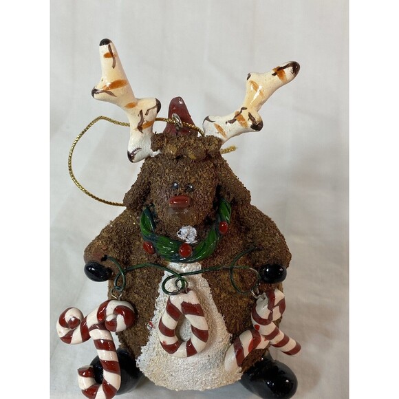 Cute plump reindeer, festive decor, xmas decoration Resin, Candy Canes “JOY” - Picture 3 of 7